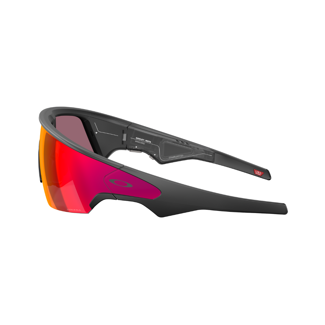 Left side view of Oakley Meta Vanguard OW8001 smart glasses with Prizm 24K lenses