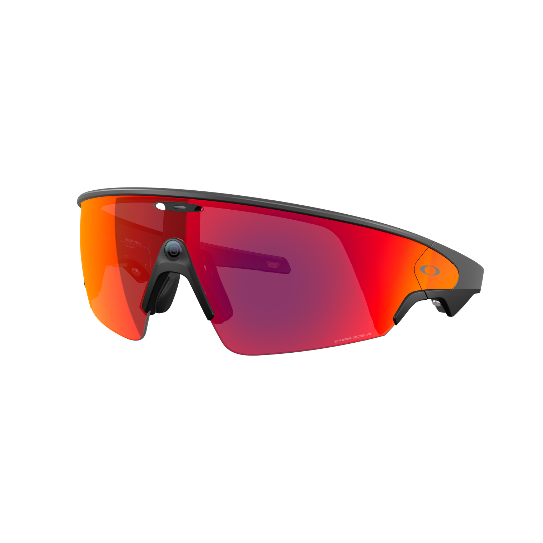 Oakley Meta Vanguard OW8001 black smart glasses with Prizm 24K gold lenses angled front