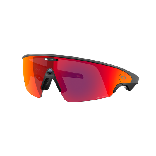 Oakley Meta Vanguard OW8001 black smart glasses with Prizm 24K gold lenses angled front